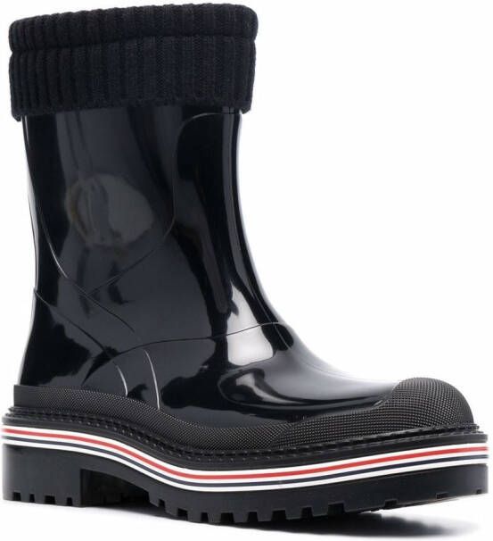 Thom Browne knitted-cuff high-shine rain boots Black