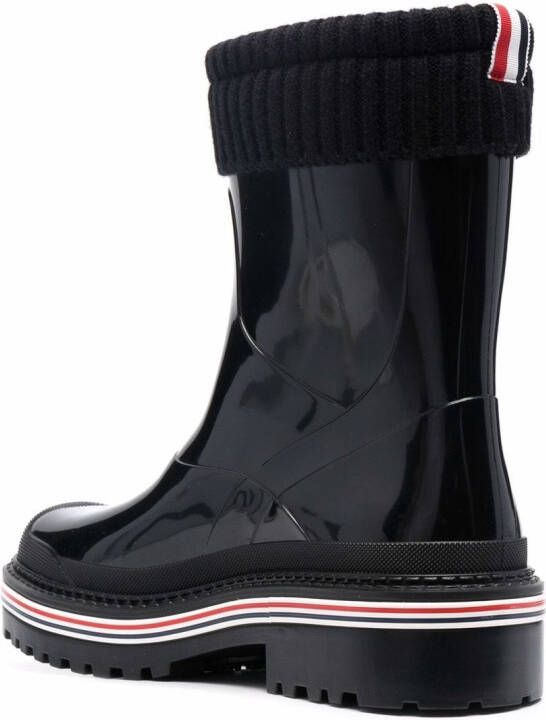 Thom Browne knitted-cuff high-shine rain boots Black