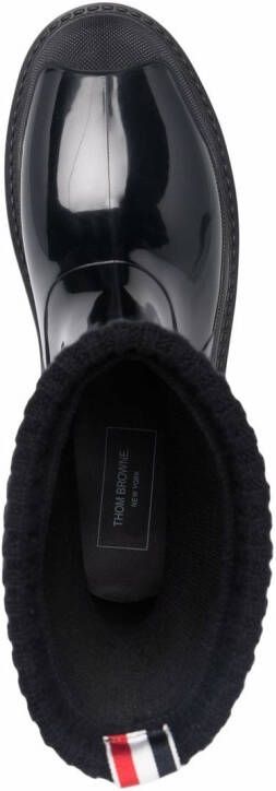 Thom Browne knitted-cuff high-shine rain boots Black