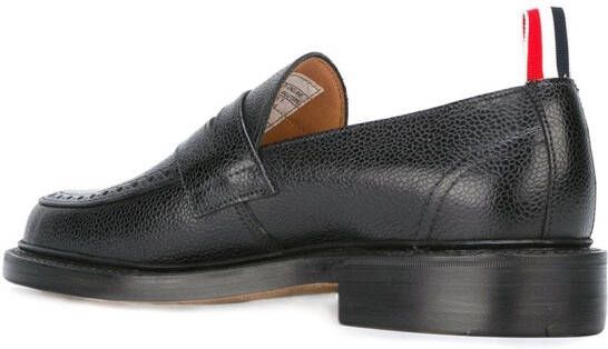 Thom Browne Penny Loafer With Leather Sole In Black Pebble Grain