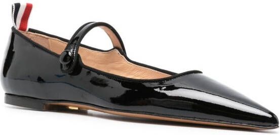 Thom Browne pointed-toe patent ballerina shoes Black