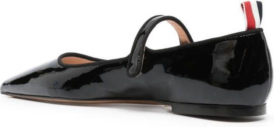 Thom Browne pointed-toe patent ballerina shoes Black