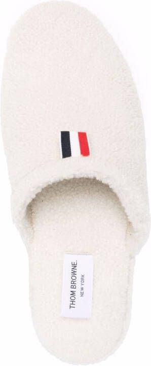 Thom Browne RWB-tab shearling slippers White