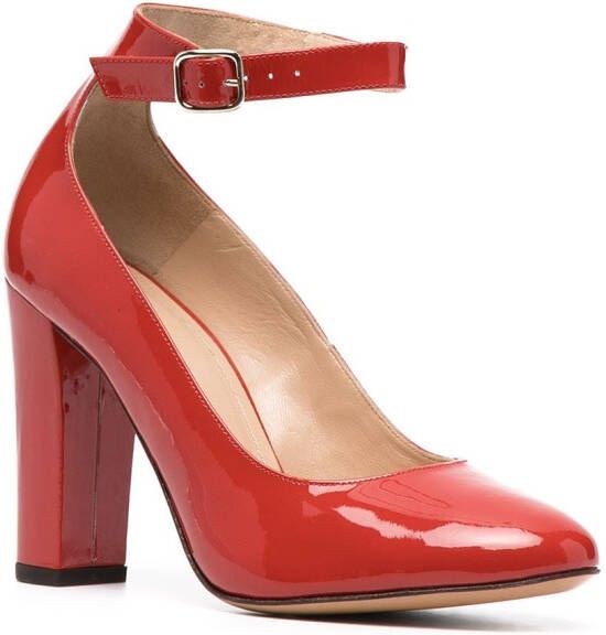 Tila March side-buckle leather pumps Red