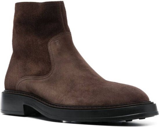 Tod's almond-toe suede ankle boots Brown