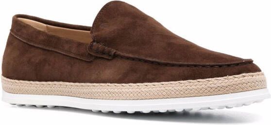 Tod's almond toe suede loafers Brown