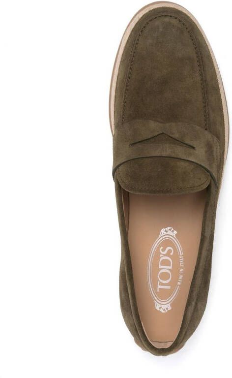 Tod's almond-toe suede loafers Green