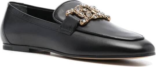 Tod's Catena crystal-embellished leather loafers Black