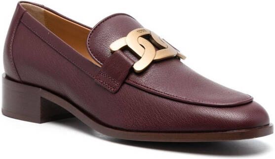 Tod's chain-detail leather loafers Red