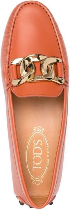 Tod's chain link-detail leather loafers Orange