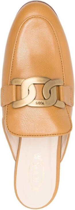 Tod's chain-link detail leather mules Brown