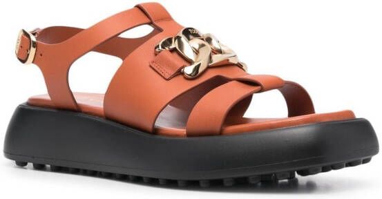 Tod's chain-link leather sandals Brown