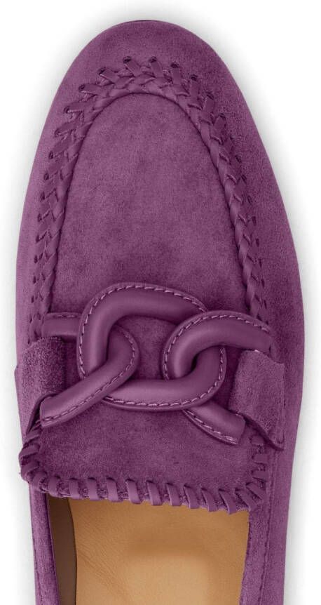 Tod's chain-plaque suede loafers Purple