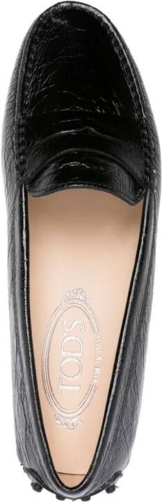 Tod's crinkled-leather penny loafers Black