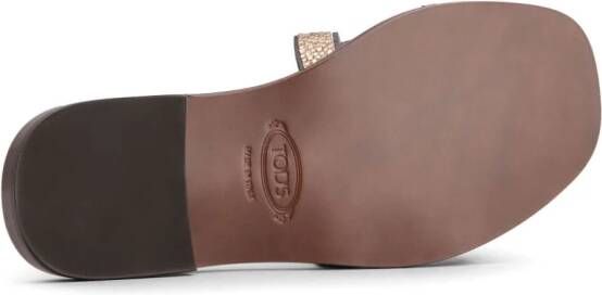 Tod's crystal-embellished leather flat sandals Brown