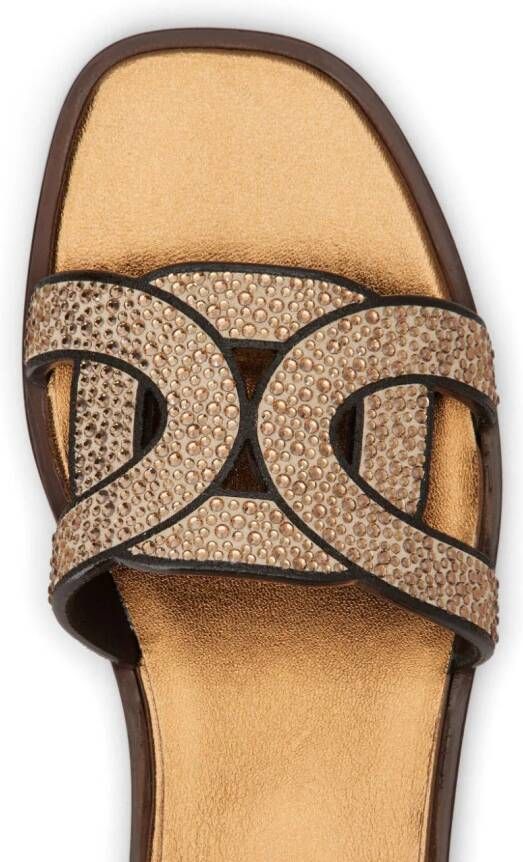 Tod's crystal-embellished leather flat sandals Brown