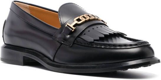 Tod's fringe-detail leather loafers Black