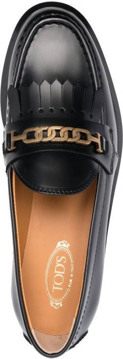 Tod's fringe-detail leather loafers Black