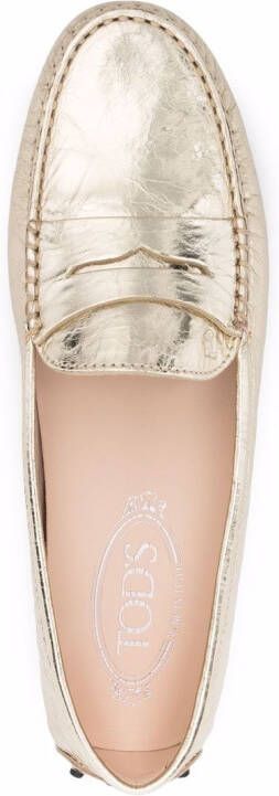 Tod's Gommino crackled-leather loafers Gold