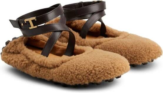 Tod's Bubble shearling ballerina shoes Brown