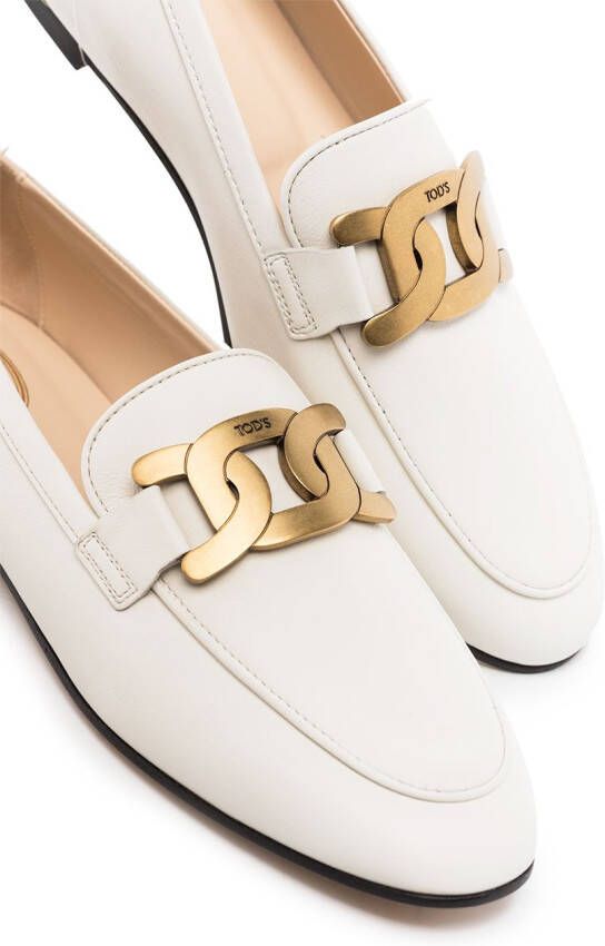 Tod's Kate gold-chain leather loafers White