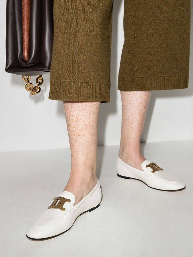 Tod's Kate gold-chain leather loafers White