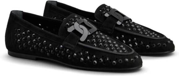 Tod's Kate rhinestone-embellished suede loafers Black
