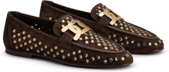 Tod's Kate rhinestone-embellished suede loafers Brown