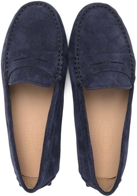 Tod's Kids embroidered-logo loafers Blue