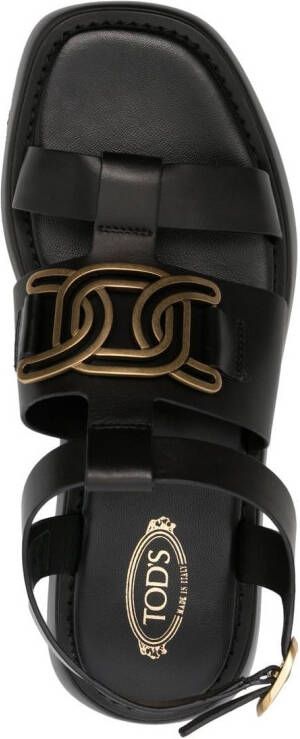 Tod's leather flatform logo plaque sandals Black