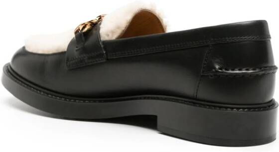 Tod's logo-chain shearling-panel loafers Black