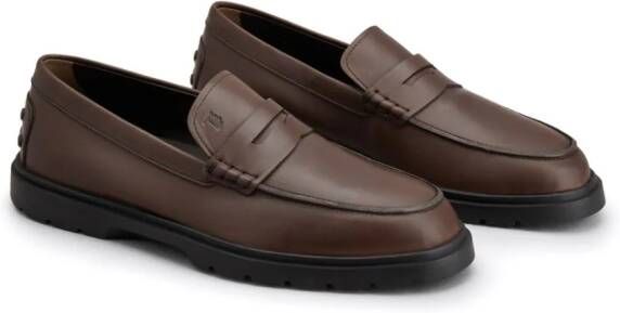 Tod's logo-debossed leather loafers Brown