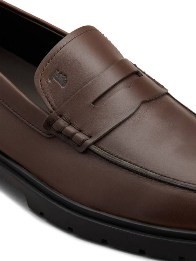 Tod's logo-debossed leather loafers Brown