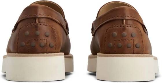 Tod's logo-debossed leather loafers Brown