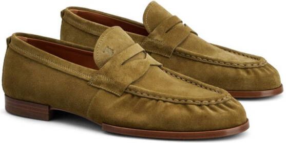 Tod's logo-debossed suede loafers Green