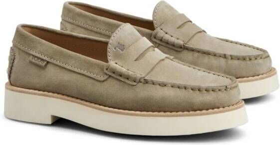 Tod's logo-debossed suede loafers Neutrals