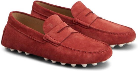 Tod's logo-debossed suede loafers Red