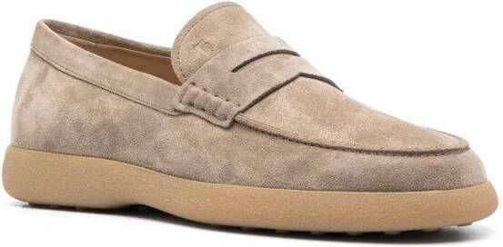 Tod's logo-debossed suede penny loafers Neutrals
