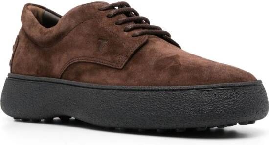 Tod's logo-embroidered suede derby shoes Brown