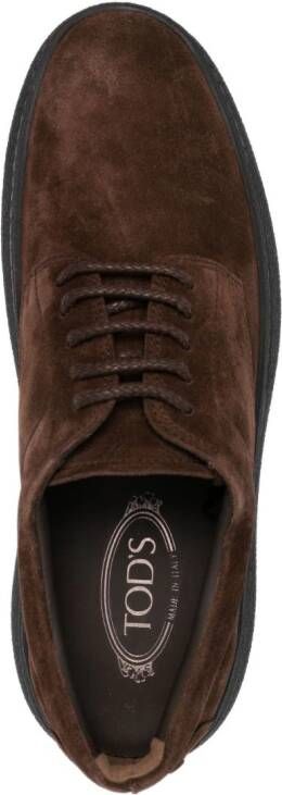 Tod's logo-embroidered suede derby shoes Brown