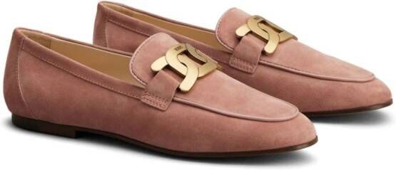 Tod's logo-engraved suede loafers Pink