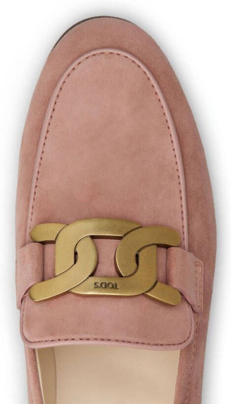 Tod's logo-engraved suede loafers Pink