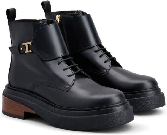 Tod's logo-plaque leather ankle boots Black