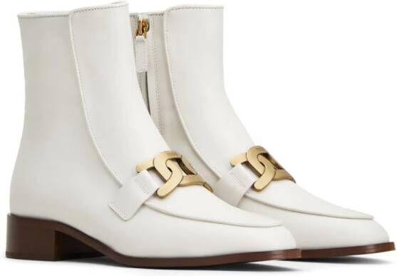 Tod's logo-plaque leather ankle boots White