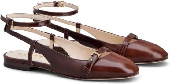Tod's logo-plaque leather ballerina shoes Brown