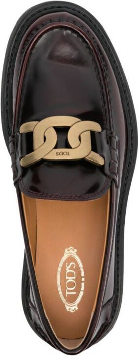 Tod's logo-plaque leather loafers Red