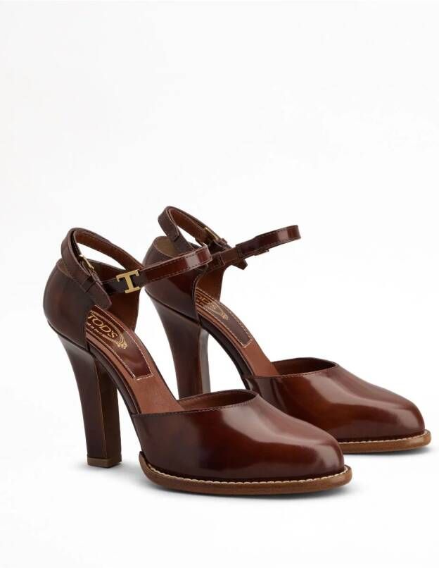 Tod's logo-plaque leather pumps Brown