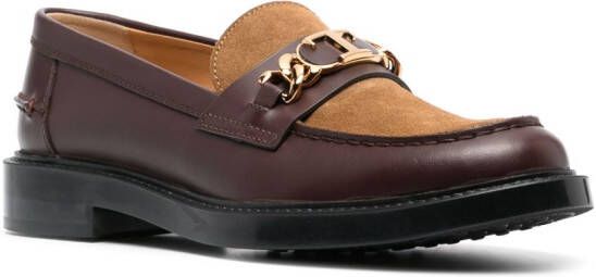 Tod's logo-plaque panelled loafers Brown