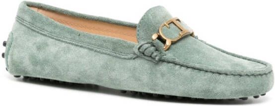 Tod's logo-plaque suede loafers Green