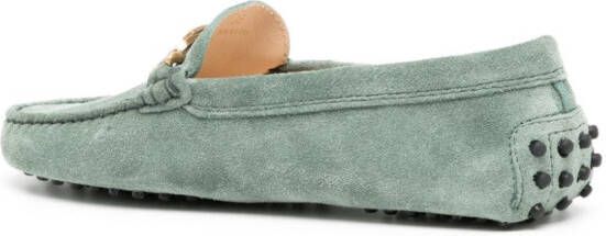 Tod's logo-plaque suede loafers Green